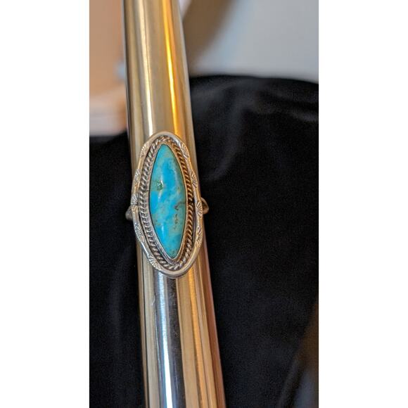 Vintage Navajo Elongated Turquoise Ring Size 6.5 Native American - Picture 5 of 10